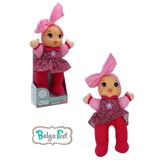 Goldberger Baby's First® Kisses™ 13" Bilingual Baby Doll with Leopard Print Shirt